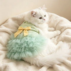 1pc Summer breathable pet dress, paired with checkered bow camisole skirt, sleeveless vest, cat and dog clothing