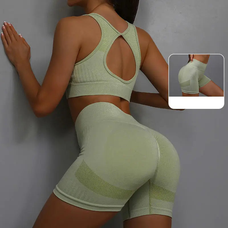 Women Yoga Shorts Sets High Waist Butt Lifting Workout Fitness Tights Tummy Control Gym Running Stretched Sportswear