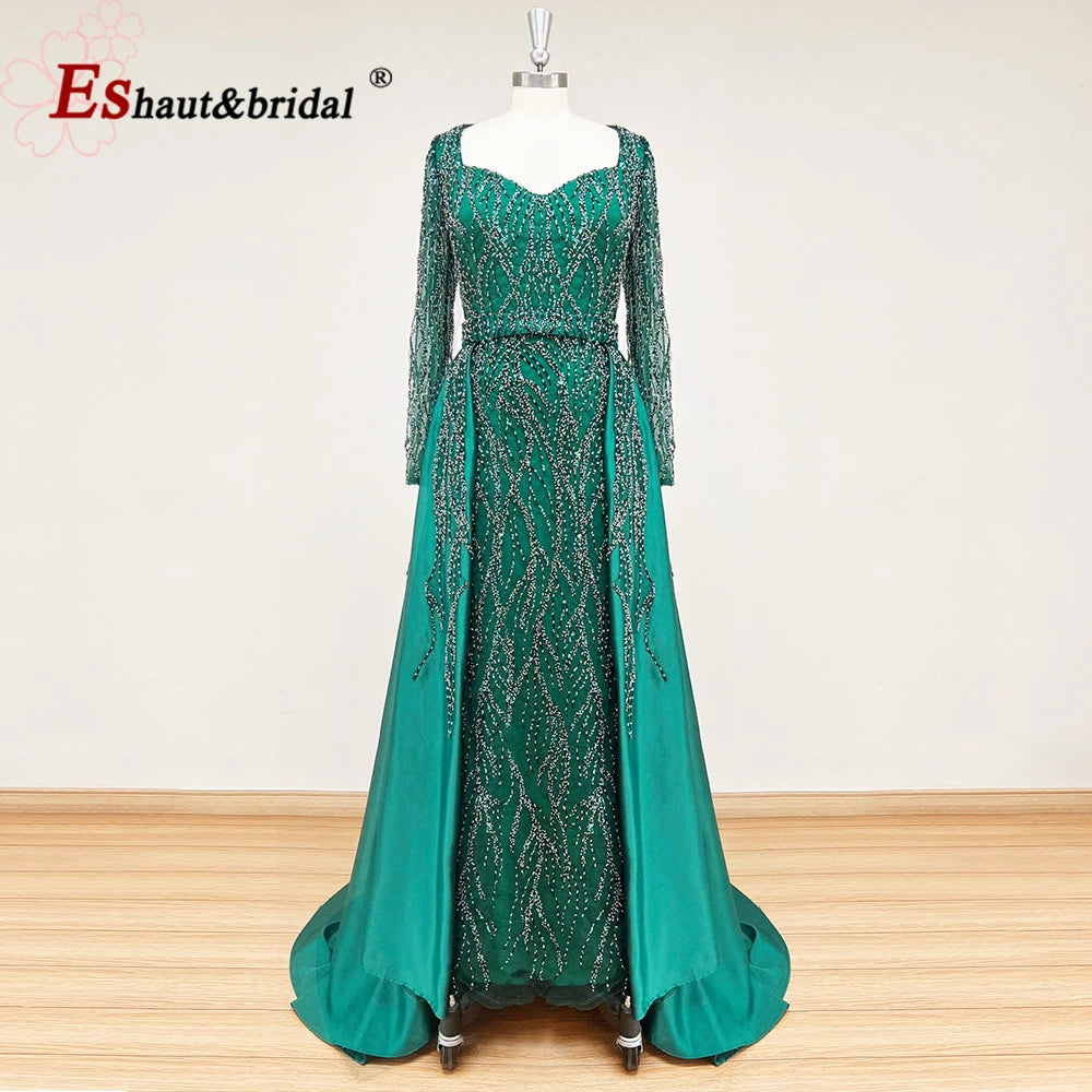 Elegant Wedding Evening Dress for Women 2026 V Neck Long Sleeves Mermaid with Detachable Train Prom Party Gowns Customized