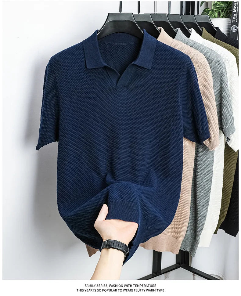 100% Cotton Short-sleeved POLO Shirt Men's Lapel Knitted T-shirt High-end Casual Bottoming Versatile Men's Short-sleeved Men's T
