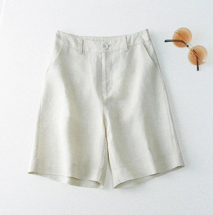 Women's Shorts Linen Half Knee Length Mid Wide Female Short Pants Bermuda Offer Aesthetic Hot Streetwear Korean Style For Summer