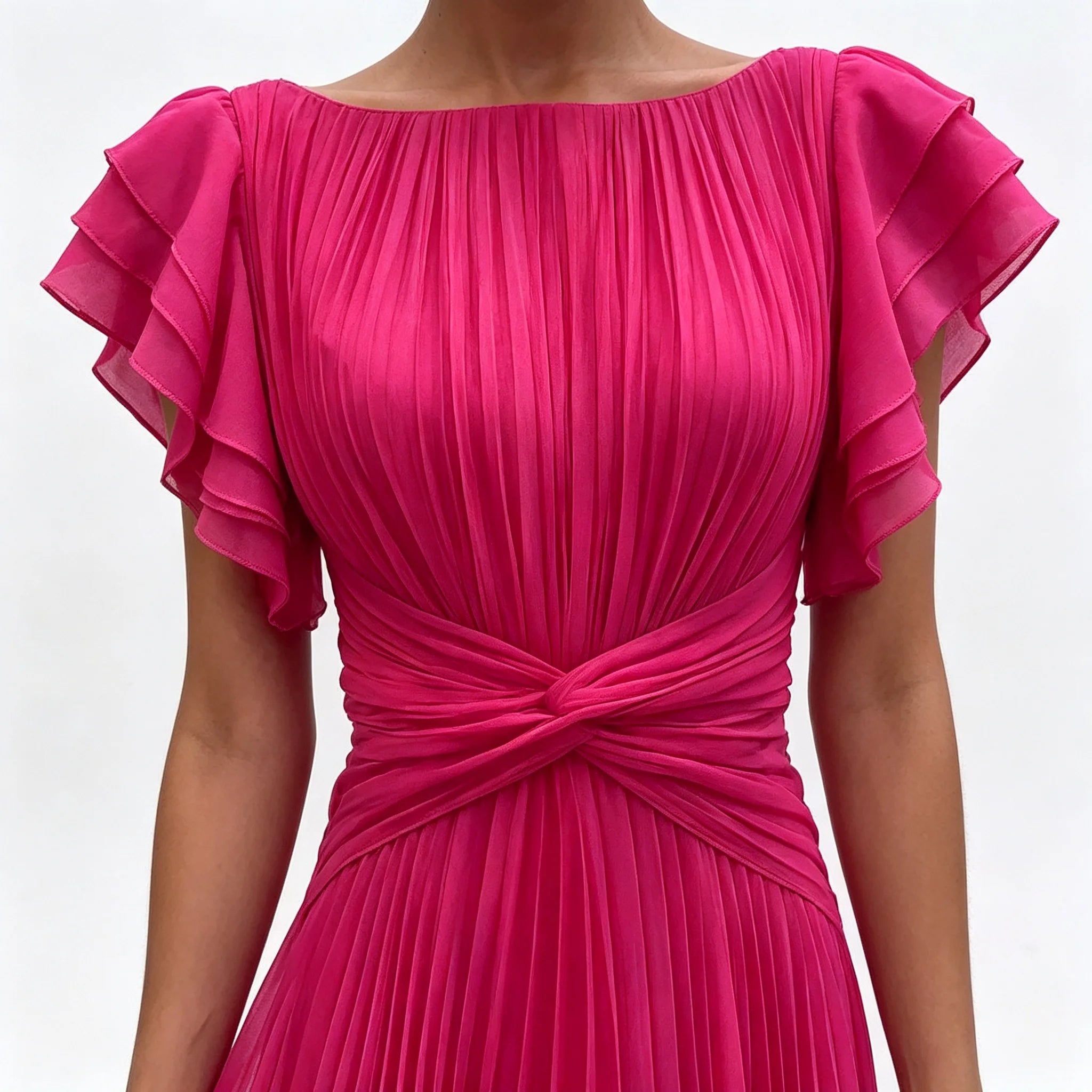 Wedding Guest Dress Elegant Party Long A Line Cap Sleeve Dresses Evening Pleated Off Shoulder Maxi Dress Fuchsia Pink Solid