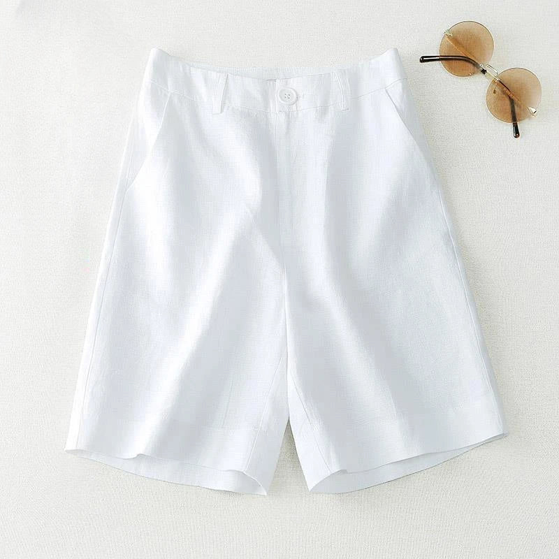 Women's Shorts Linen Half Knee Length Mid Wide Female Short Pants Bermuda Offer Aesthetic Hot Streetwear Korean Style For Summer