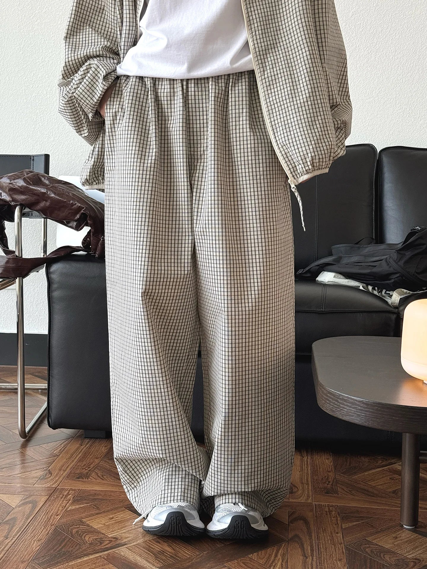 2026 Women Summer Long Pants High Waist Wide Leg 80% Cotton Plaid Pants Fashion Clothes Vintage Pants Female Trousers