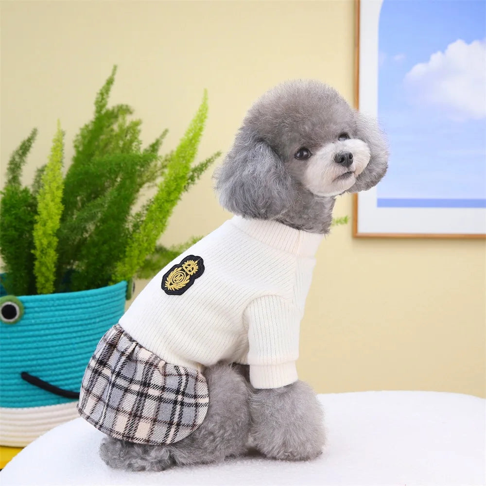 Cute Pet Dress Autumn Winter Plaid Princess Skirt Small Dog Coat Puppy Party Clothes Poodle Yorkie Apparel