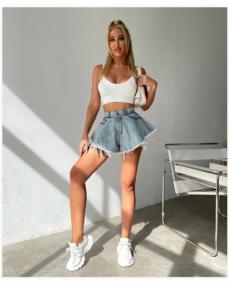 Women Denim Shorts Jeans Summer Beach Clothing Feminino Wide Leg Loose Short Femme Pantalones Cortos Ropa Mujer Fashion Clothes