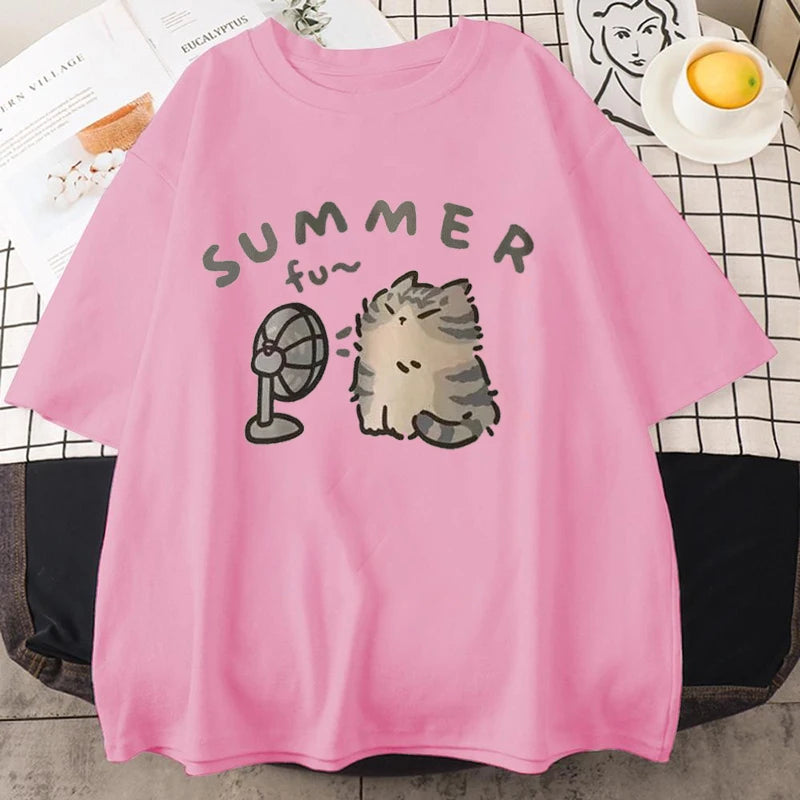 Minimalist Cat Print Casual Tee