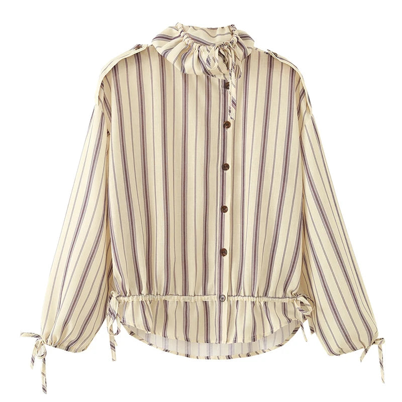 Women's Shirts Autumn 2026 New Fashion Stripes Slim Unique Youth Street Autumn Blouses Chic Elegant Travel Comfortable Blouse