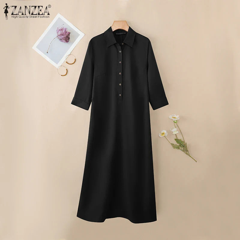 Elegant Lapel Solid Midi Dress
