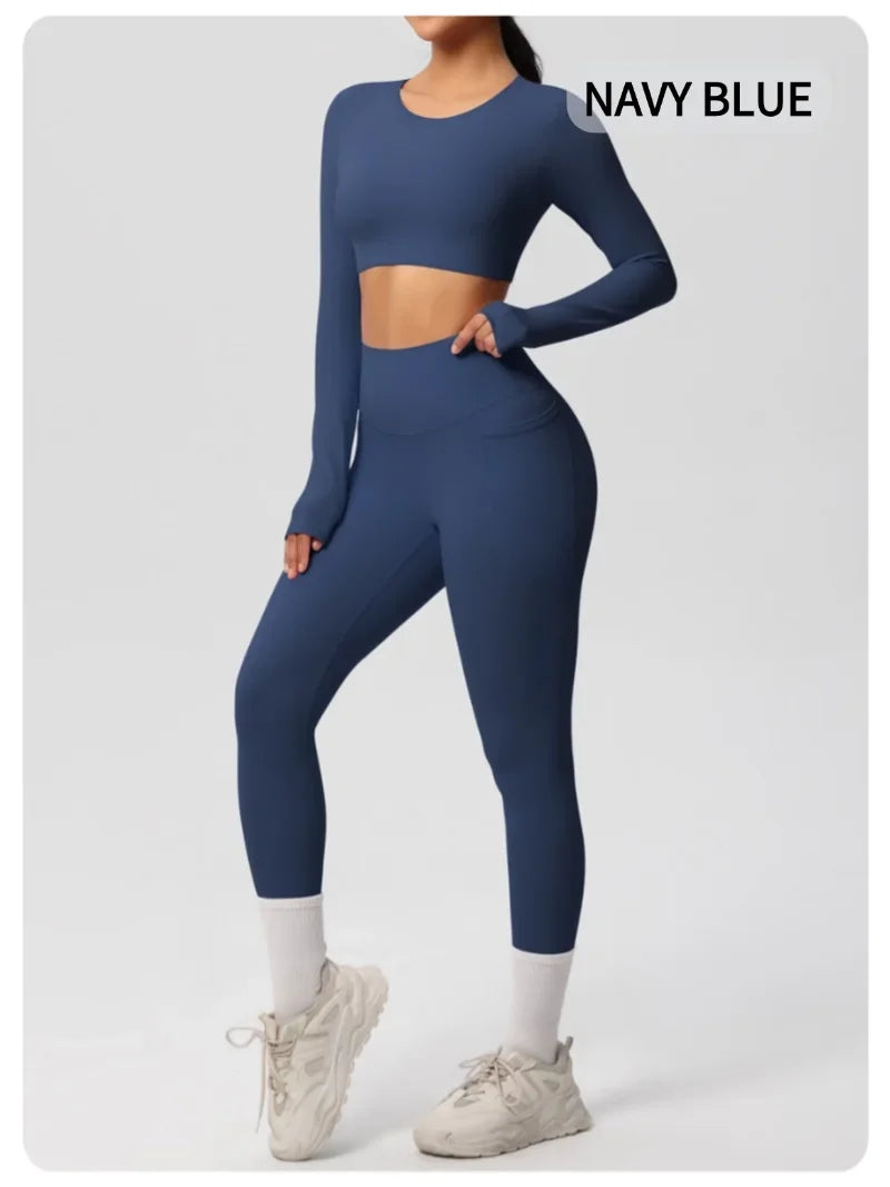 Yoga Gym Set Women Sports Impact Longline Strappy Top Fitness Overalls Sets Womens 2 Piece Sportswear Woman Gym Leggings Solid