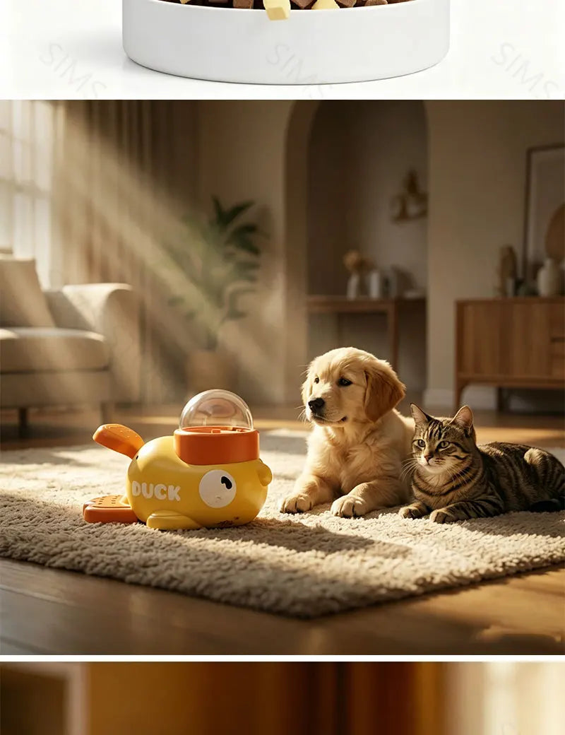 Dog 2-in-1 Interactive Toy Pet Automatic Food Treat Dispenser Cartoon Duck Design Slow Food Pet Snack Feeder for Dog Training