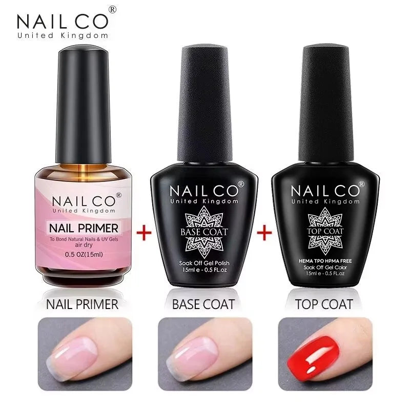 NAILCO 15ml Top Coat Base Coat Gel Nail Primer Gel Remover Nail Art Semi Permanent Lacquer Varnish Hybrid Nail Supplies