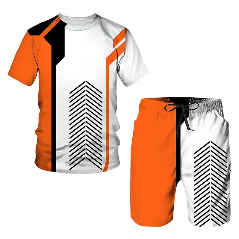 New Men's Tracksuits Summer round neck T-shirt Oversized Men Trend Casual Tracksuits 3D Print T-shirt Shorts 2 Piece Outfit