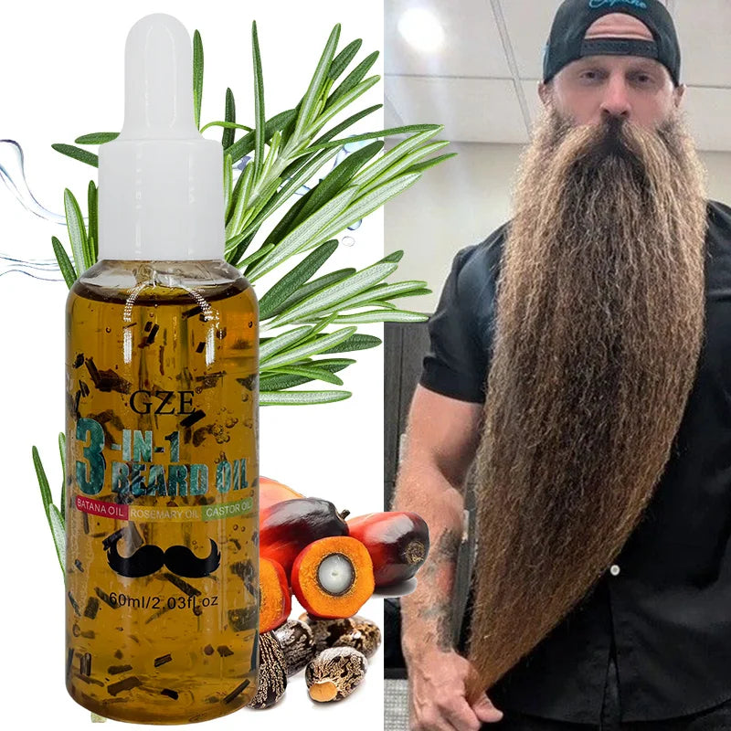 GZE 3-in-1 Beard Oil for Care - Moisturizes Beard & Conditions Skin - Eliminates Flakes - For Men with Short or Long Facial Hair