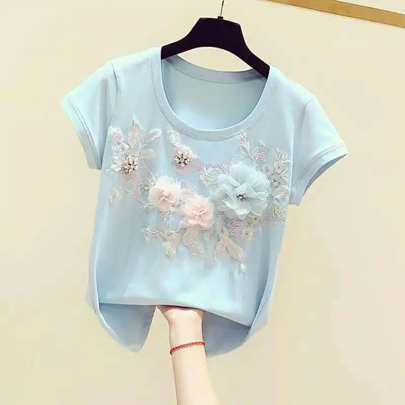 Korean Style Embroidered Summer Tee