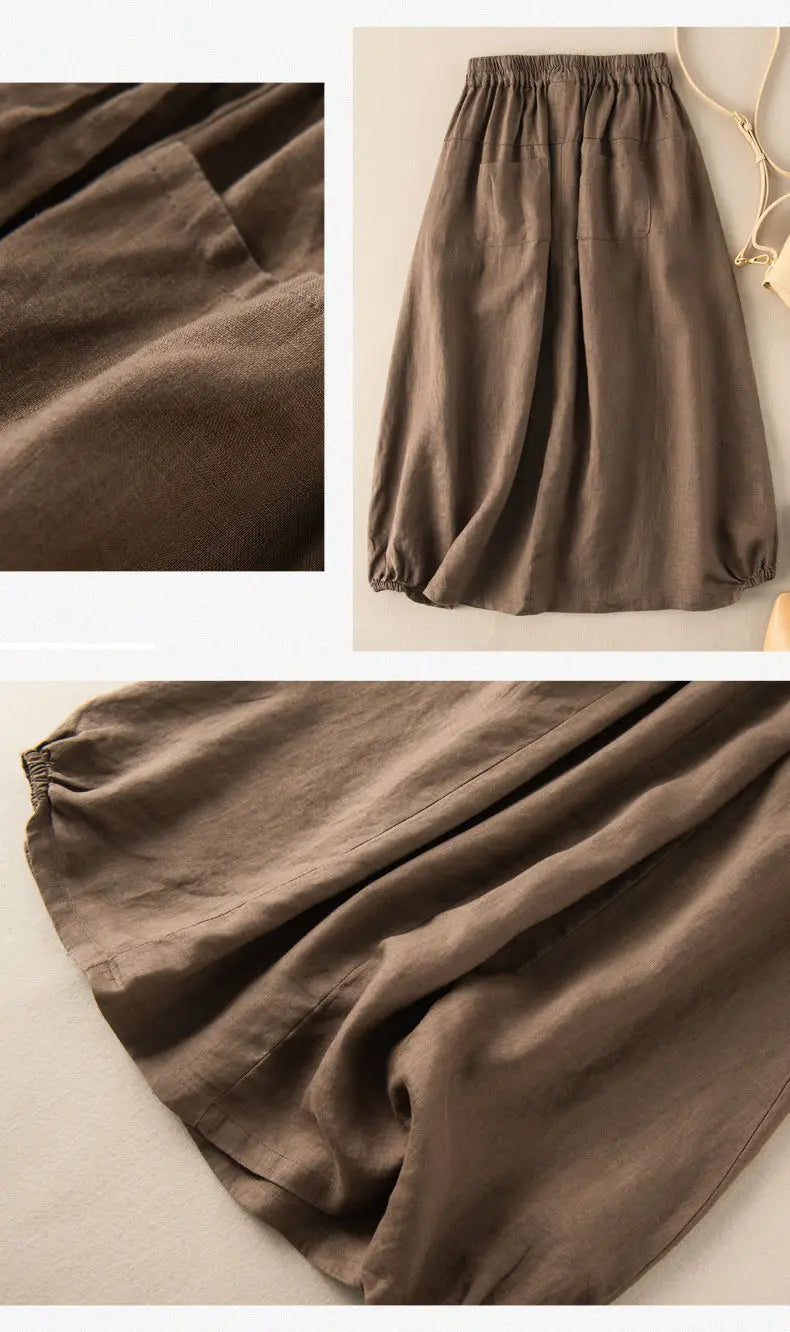 Women's Skirt Cotton Linen Casual Straight Skirts Woman Fashion 2026 Summer Loose Solid Color Button Long Skirts for Women