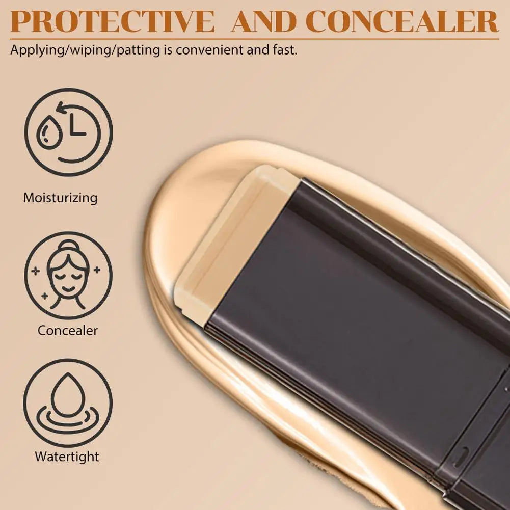 Waterproof Concealer Foundation Stick With Brush - All-in-One Long-Lasting, Oil Control, Brightening Makeup Natural Matte Finish
