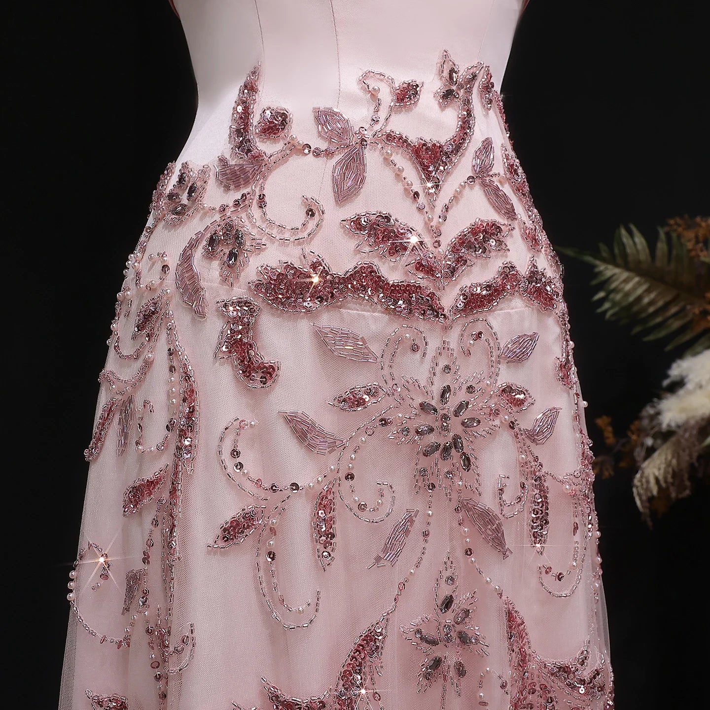 Pink Beaded Sweetheart Evening Gown