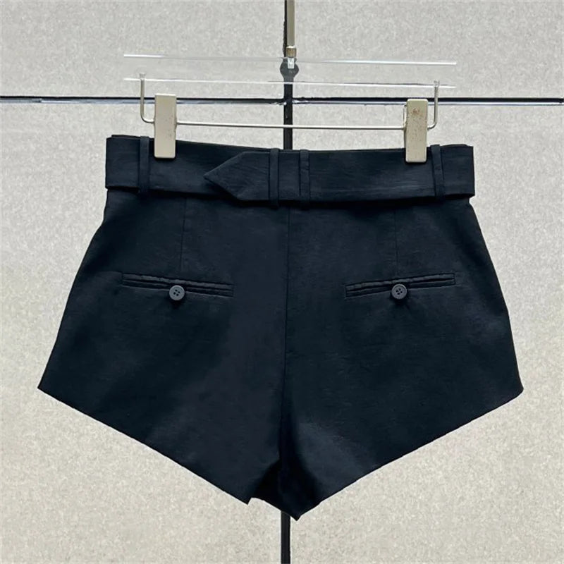 women's shorts New high waisted slim mini pants for summer 2026 linen blend casual shorts Belt decoration shorts women's pants