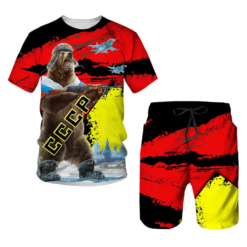 Men Tracksuit CCCP Russian 3D Print T-shirt Shorts Sets 2 Pieces USSR Soviet Union Style Streetwear Oversized Sportswear Suits