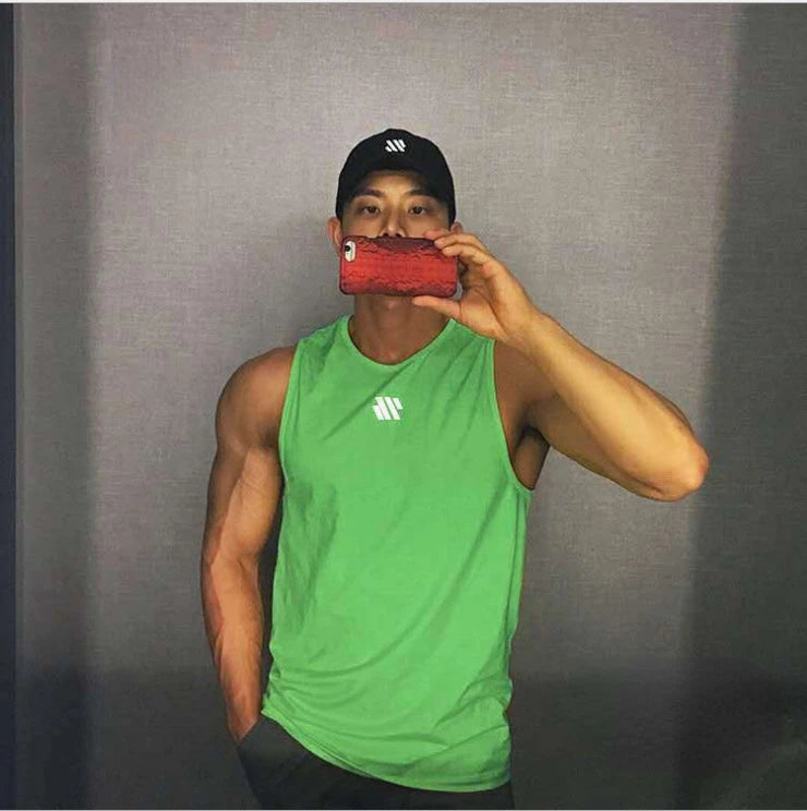 Mens Workout Tank Tops Mash Fabric Quick Dry Muscle Sleeveless Shirts Cut Off Slim Fit  Bodybuilding Gym Tees Singlet