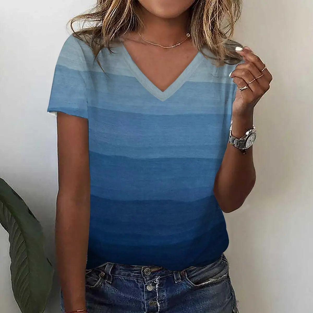 New Women's T-Shirts Funny Stripe Print Top Fashion Simple Pattern T Shirts for Women Summer Leisure Female Clothing Streetwear