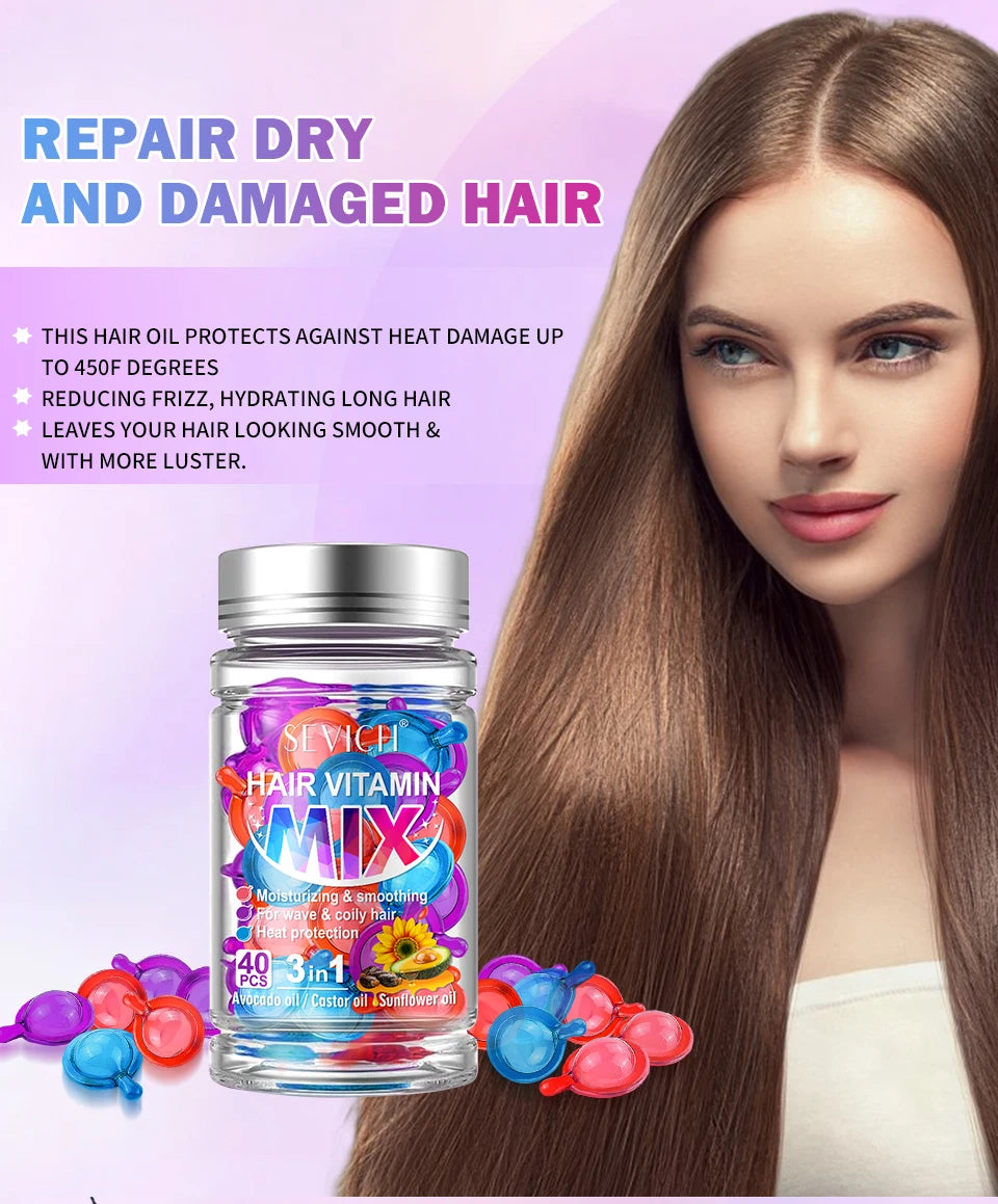 40pcs Mix Hair Vitamin Capsules Repairing Maltreated Frizzy Hair Silky Moisturizing Hair Oil Smoothing Nourishing Hair Care