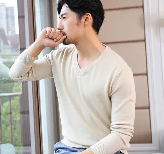 Thick Solid V-Neck Pullover
