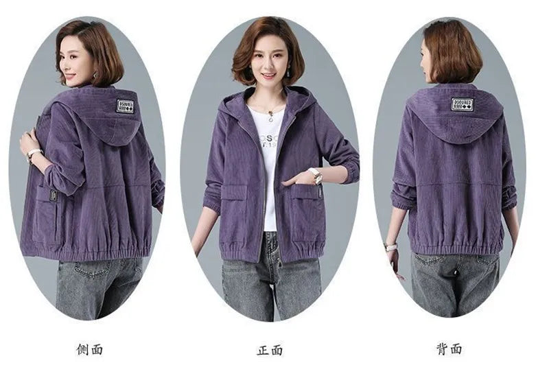 Corduroy Hooded Loose Jacket
