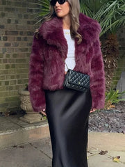 HH 2024 Women 's Vintage Soild Faux Fur Coat Turn-down Collar Long Sleeve Warm Plush Wool Coats Lady Winter Autumn Outwear