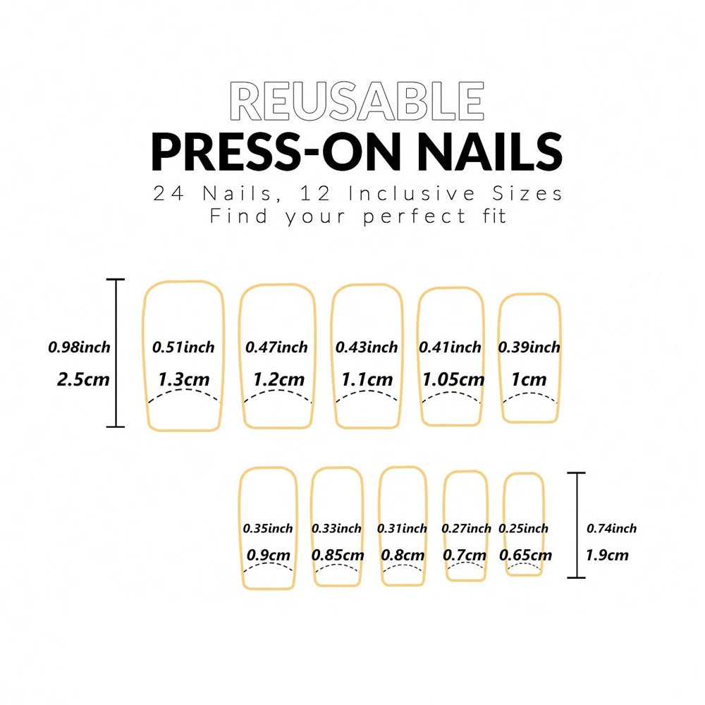 24PCS Short False Nails With Rose Leaf Design Pressed On The Nails, Glossy Glue, Black Full Coverage Acrylic False Nails