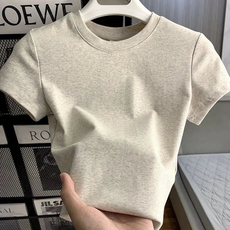 Women's Solid Short Sleeve T-Shirt Spring Summer Casual Soft Slim Fit Basic Top Tees All-Match Fashion T-Shirts for Women