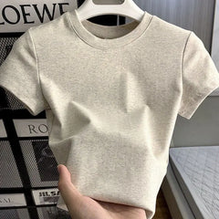 Women's Solid Short Sleeve T-Shirt Spring Summer Casual Soft Slim Fit Basic Top Tees All-Match Fashion T-Shirts for Women
