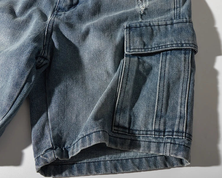 Retro Denim Utility Knee Shorts