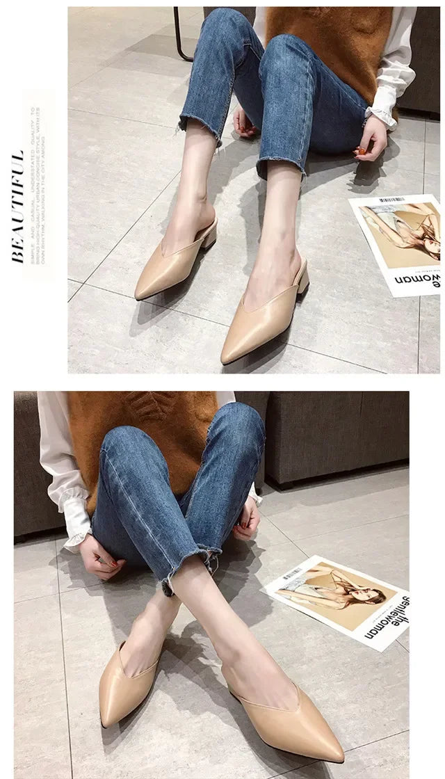Women High Heels Slippers  Baotou Women Shoes Sexy Pointed Toe Chunky Heels Mules Outdoor Walking Slides Chaussure Femme 2024