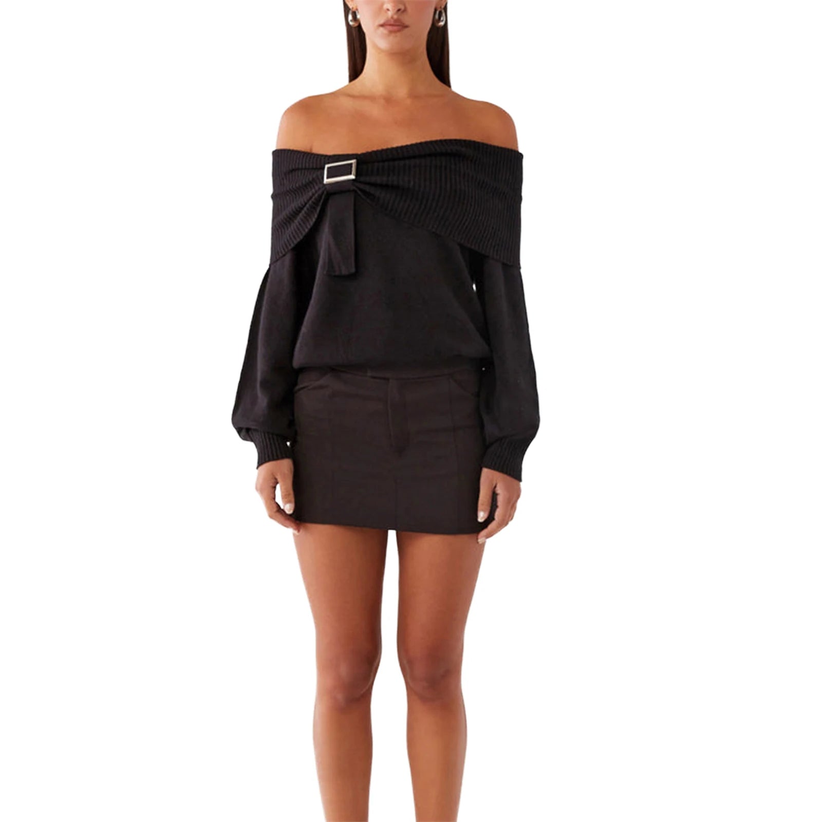 Ribbed Slash Neck Pullover