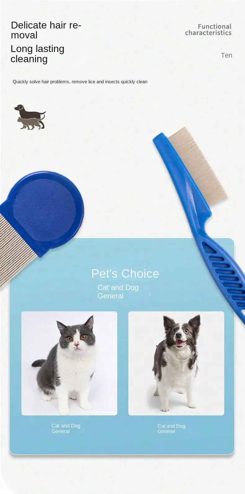 4 Pack Flea Lice Comb, Stainless Steel Dog Cat Grooming Combs with Rounded Teeth, Double Sided Professional Pet Tear Stain Remover