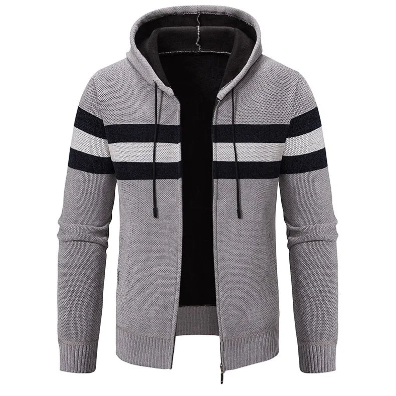 Hooded Knit Sweater Coat with Fleece Lining