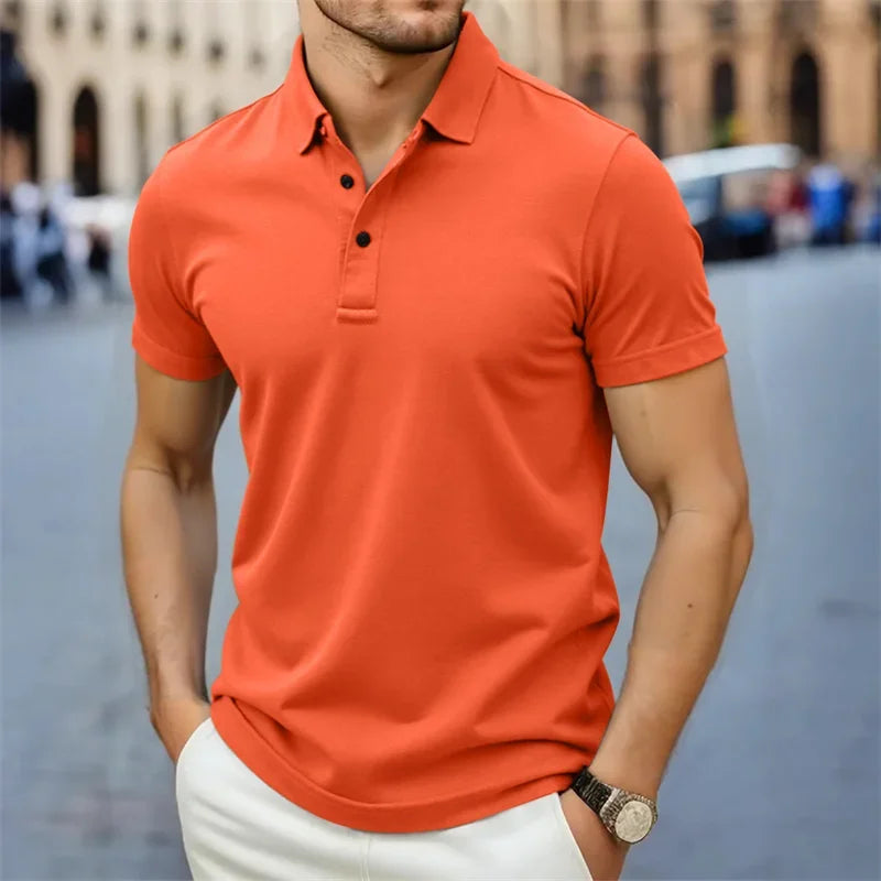 2026 New Men's Casual and Fashionable Simple Collared Short Sleeved Polo Shirt Summer Comfortable Breathable and Versatile Top
