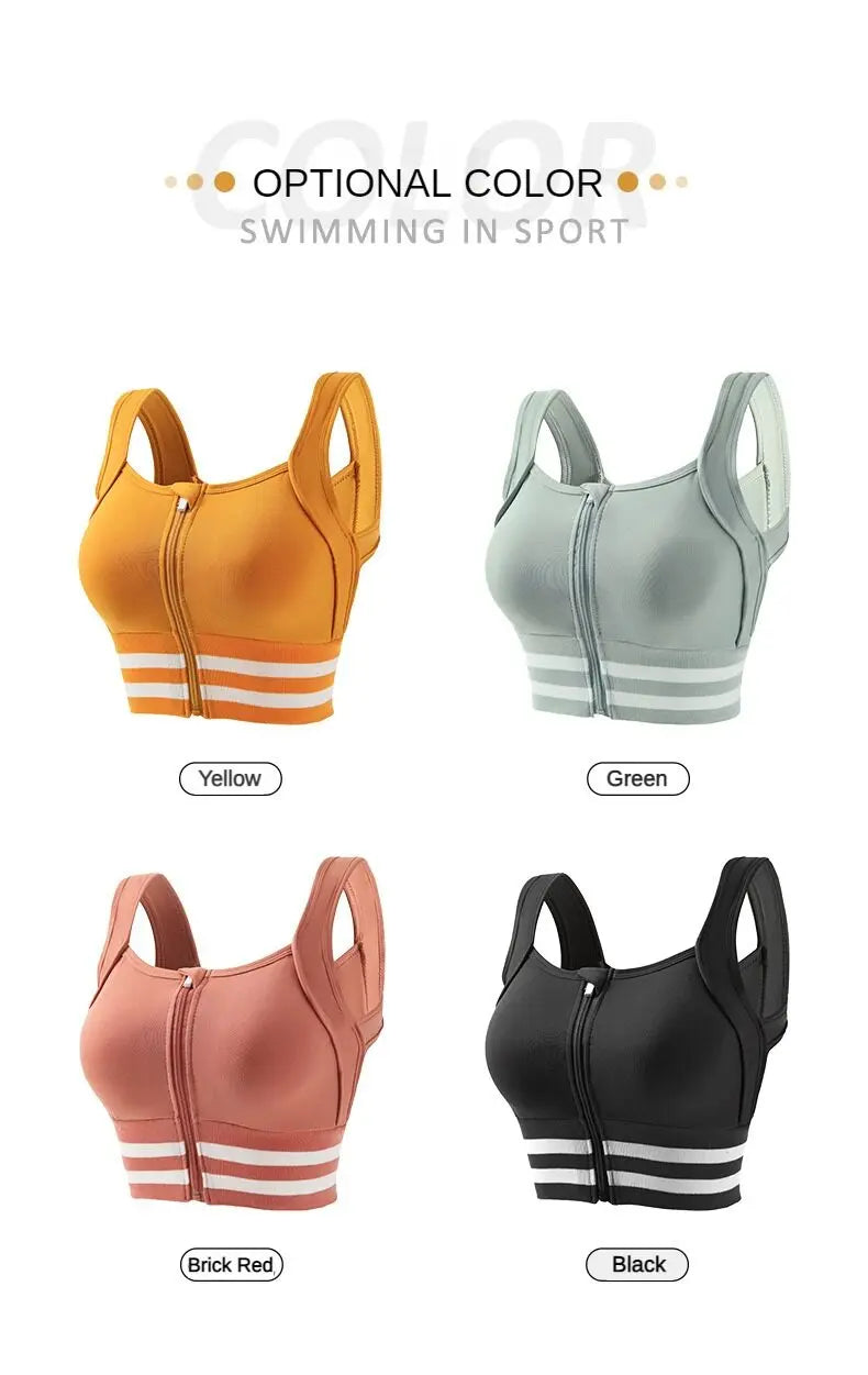 Sports Bras Zip Front For Women With Full Coverage Removable Padded Shockproof Yoga Underwear Workout Bra Running Fitness Vest