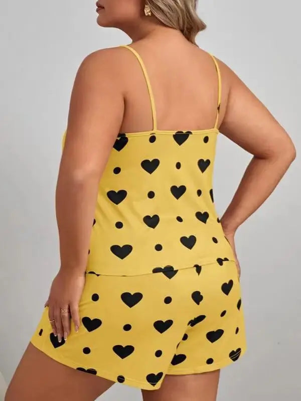 Plus Heart Print Pajama Set