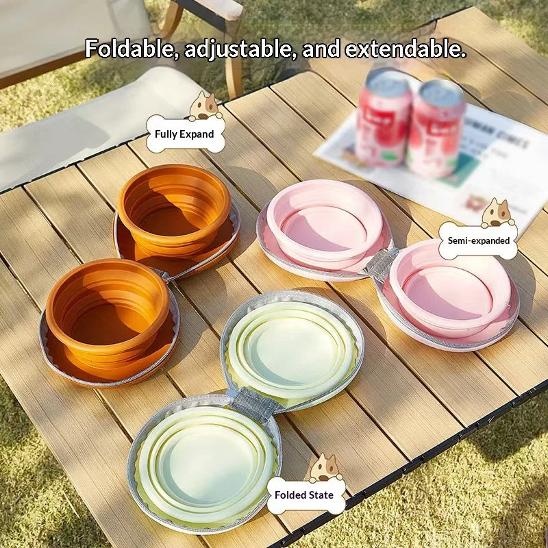 Pet silicone folding bowl dual-purpose water and food feeding bowl outdoor portable folding storage cat pet bowl  Pet supplies