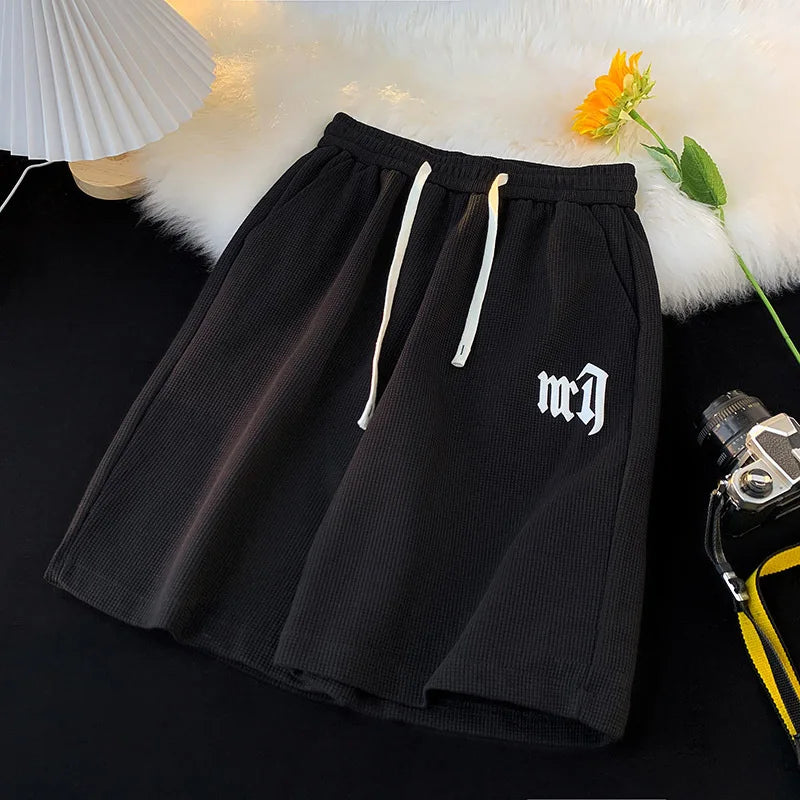 Printed Streetwear Tracksuit Men Summer Waffle Sets Casual Trendy Sportswear Short Sleeve T-Shirt Sports Breathable Shorts