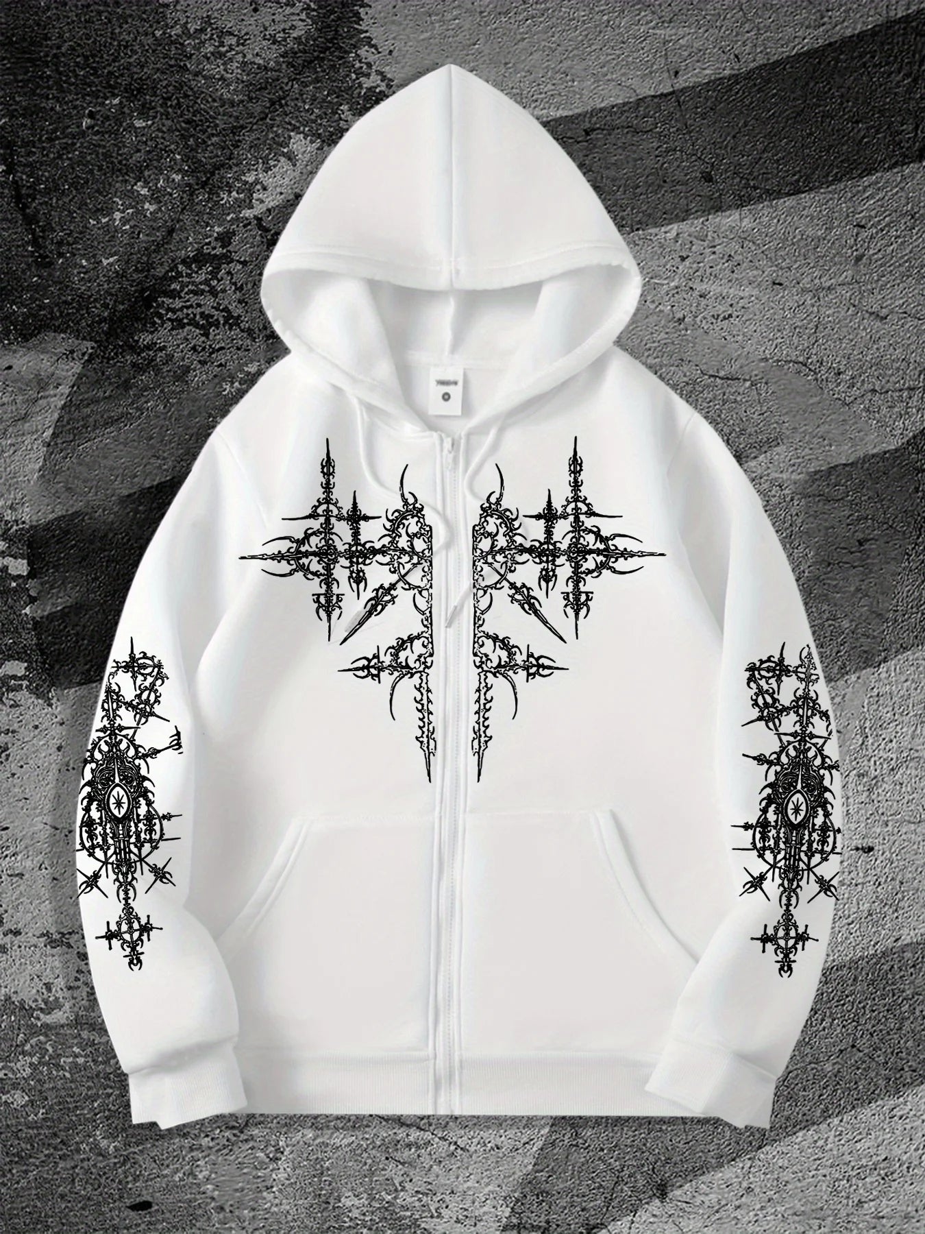Unisex Gothic Dark Print Zip-Up Hoodie Trendy Streetwear Casual Everyday Fashion Unisex Style Holiday Gift