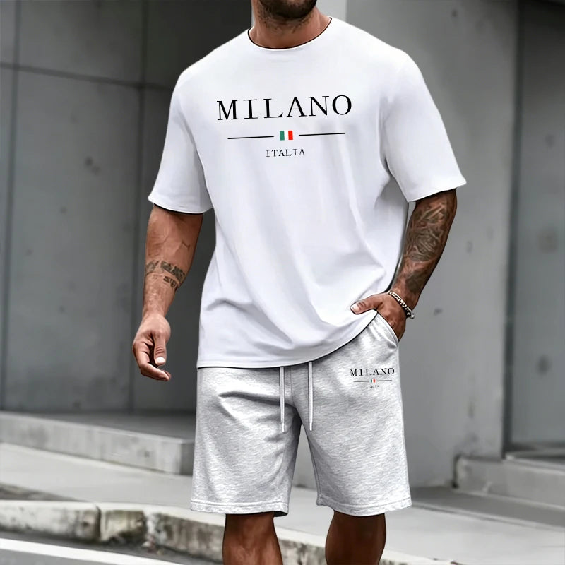 Men's Tracksuit Short Sleeve Top and Sports Shorts 2026 Summer Italy Fashion T-shirt Outfit Home Outdoor Daily Casual Sportswear