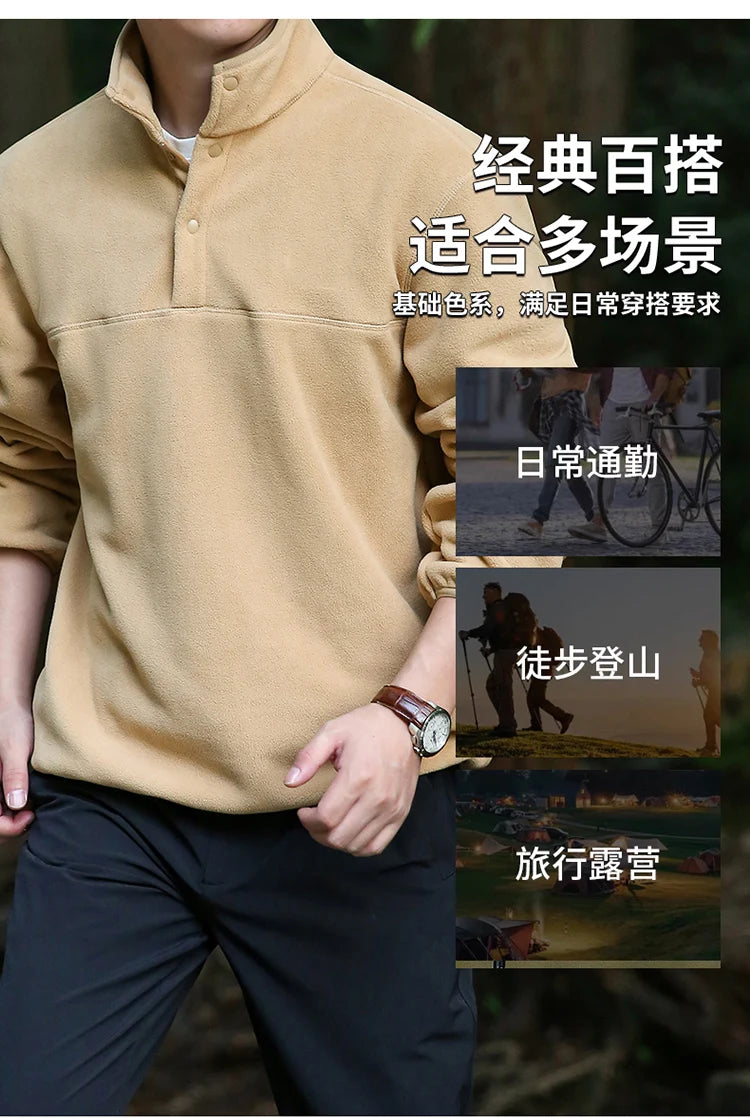 2025 Men Sweatshirt Turtleneck Half Button Pullover Male Polar Fleece Casual Basic Elegant Work Wear Winter Autumn Warm Jacket