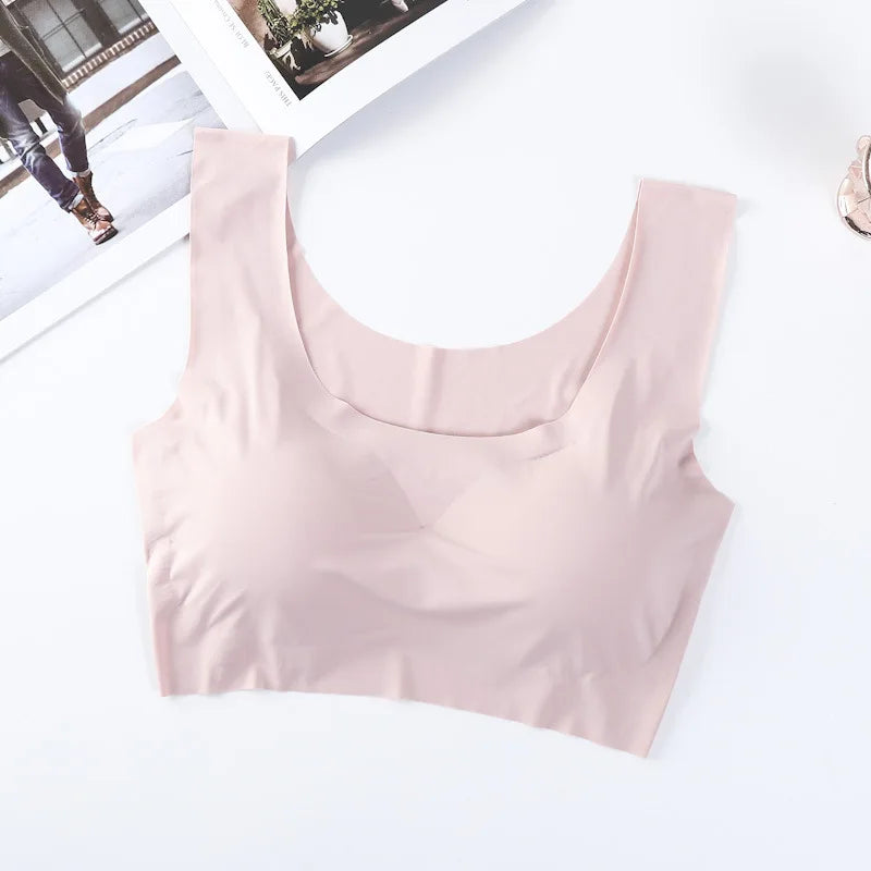 Wire-Free Sports Bra Seamless Ice Silk Small Chest Push-up Bra Prevent Sagging Thin Back Beauty Large Size Bra