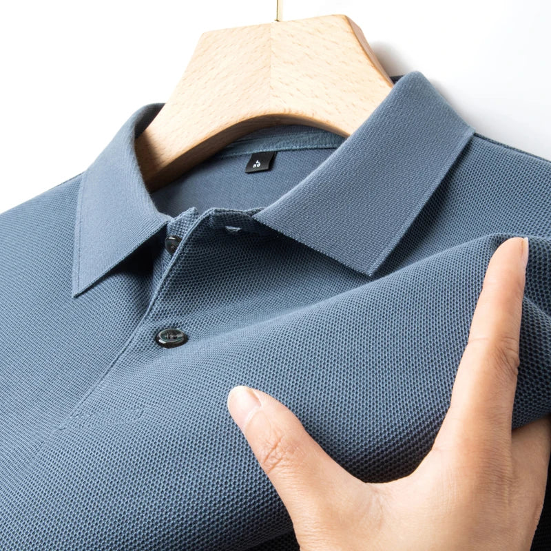 Classic Men Short Sleeve Polo Shirt 100% Mercerized Cotton Breathable Summer Golf Business Casual Athletic Tops