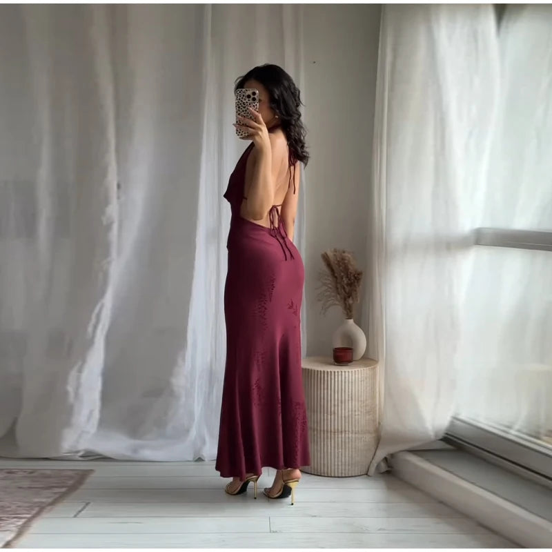 Vintage Deep V Sleeveless Evening Dress
