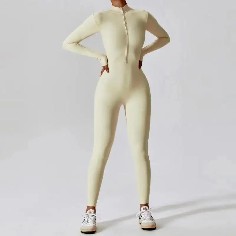 Sporty Zip Front Yoga Jumpsuit